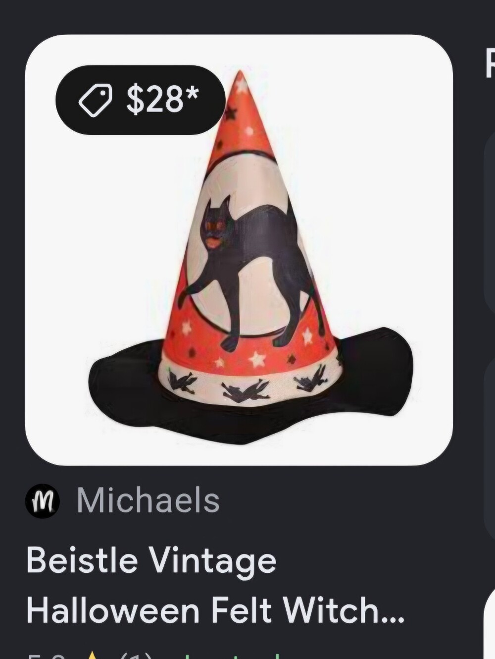 BEIS Orange and Black Witch Cone Hat Décor